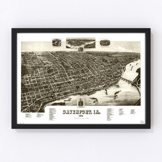 vintage map of Davenport, Iowa, 1888