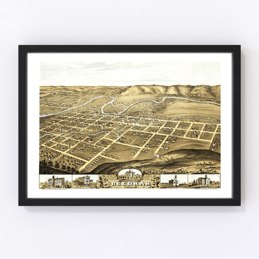 Vintage map of Decorah, Iowa, 1870