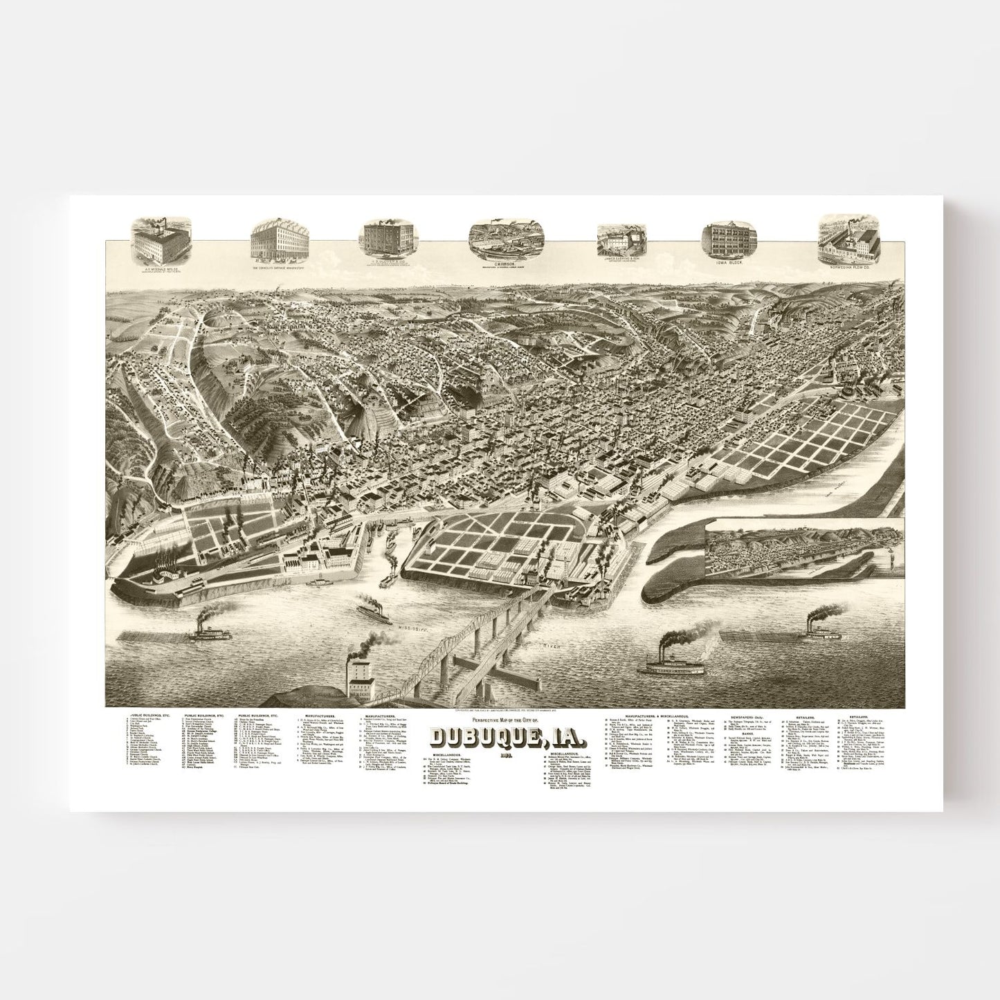 Vintage Map of Dubuque, Iowa, 1889