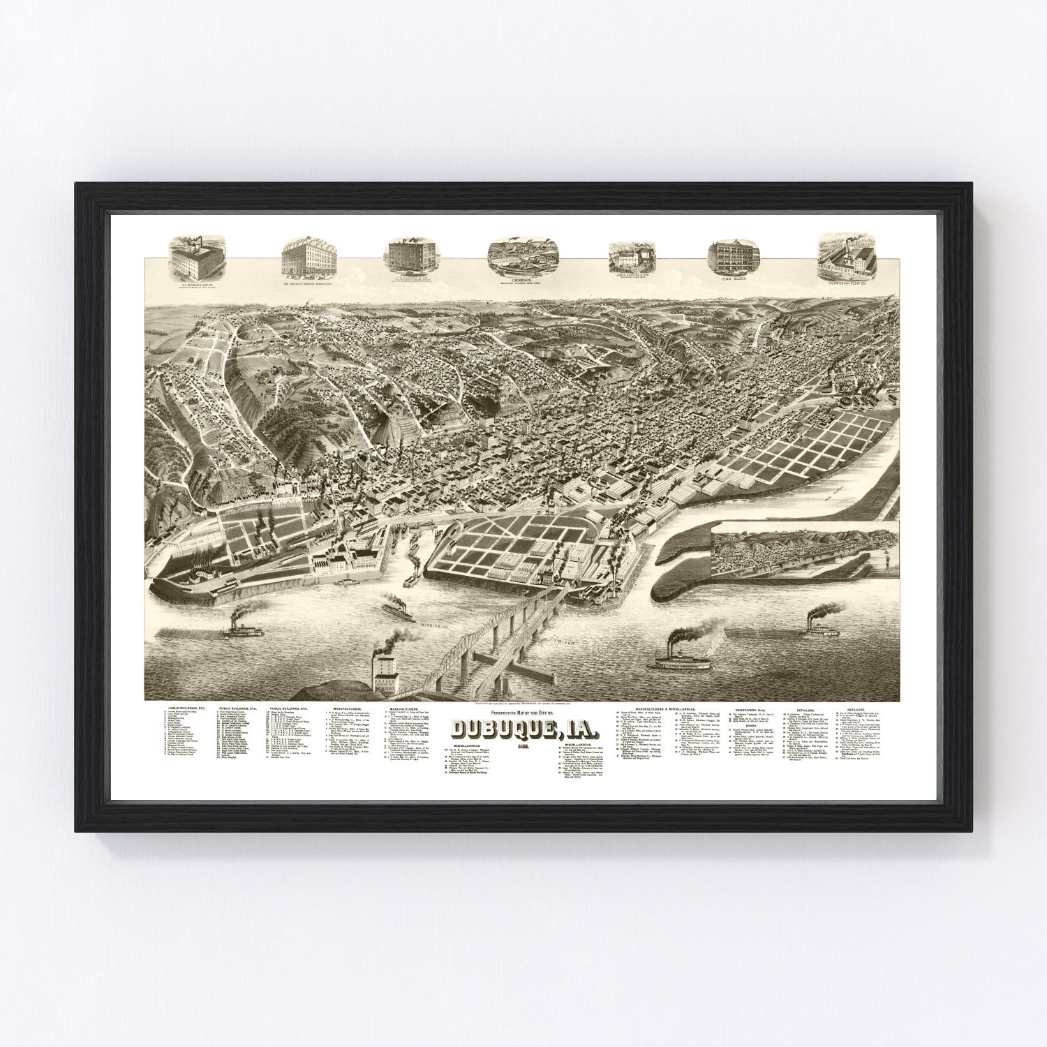 Vintage map of Dubuque, Iowa, 1889
