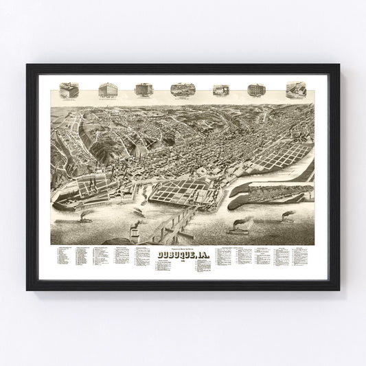 Vintage map of Dubuque, Iowa, 1889