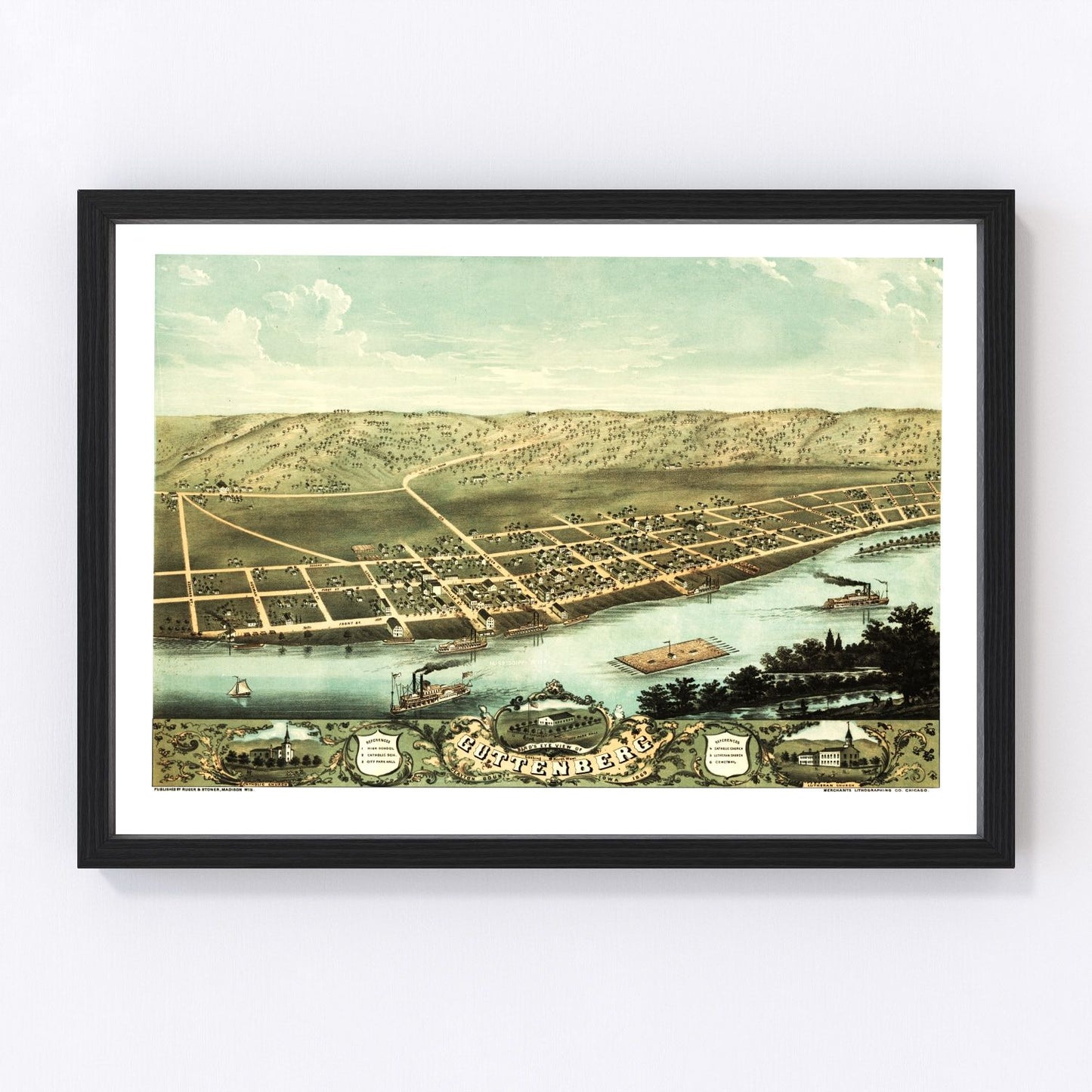 vintage map of Guttenberg, Iowa, 1869