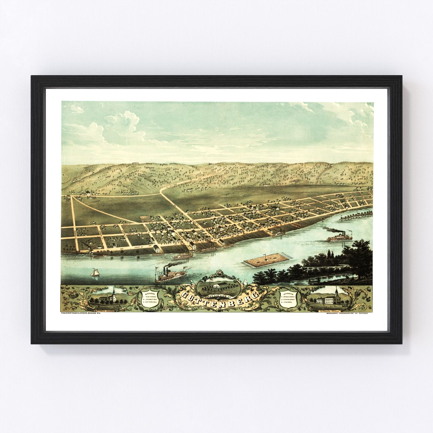 vintage map of Guttenberg, Iowa, 1869