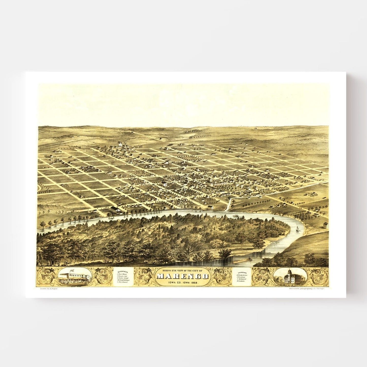 Vintage Map of Marengo, Iowa, 1868