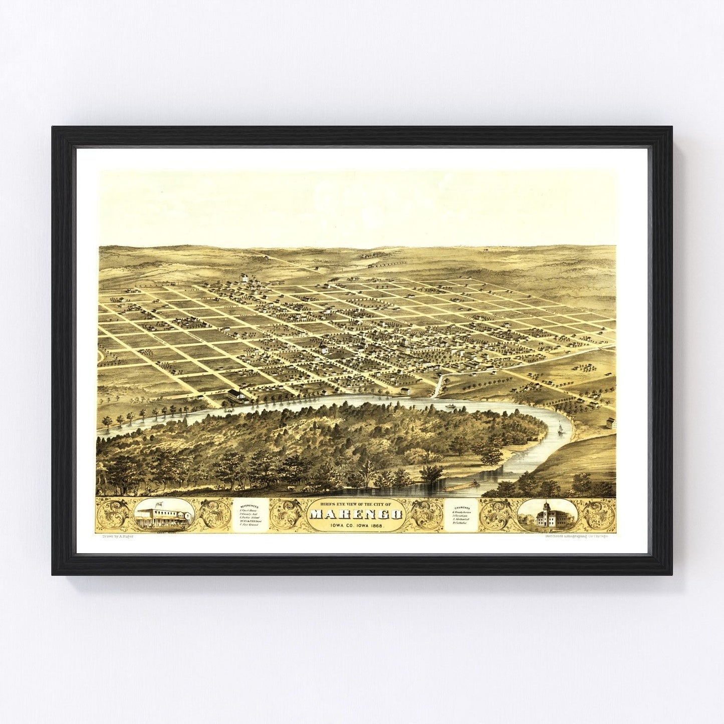Vintage map of Marengo, Iowa, 1868