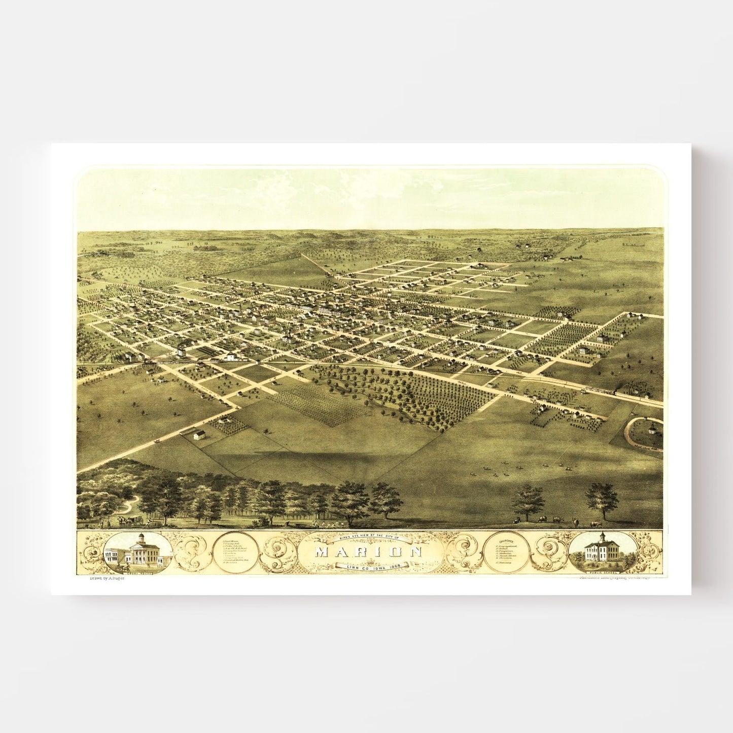 Vintage Map of Marion, Iowa, 1868