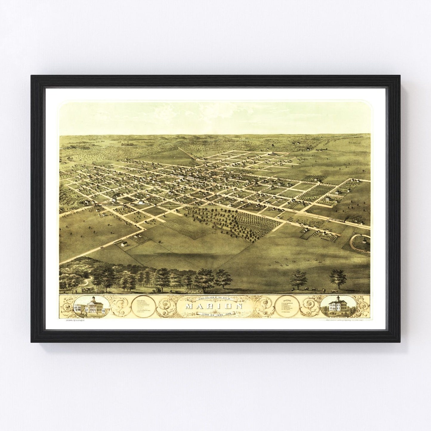 Vintage map of Marion, Iowa, 1868