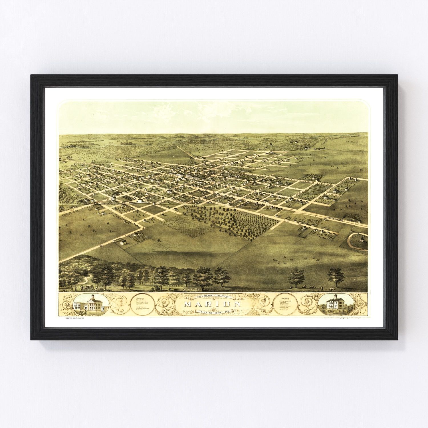 Vintage map of Marion, Iowa, 1868