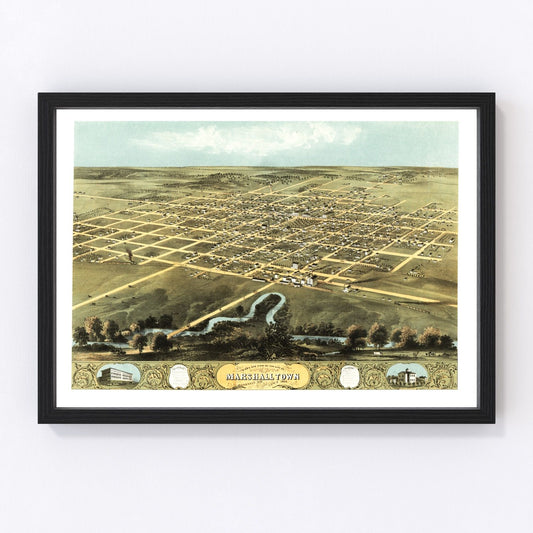 Vintage map of Marshalltown, Iowa, 1868