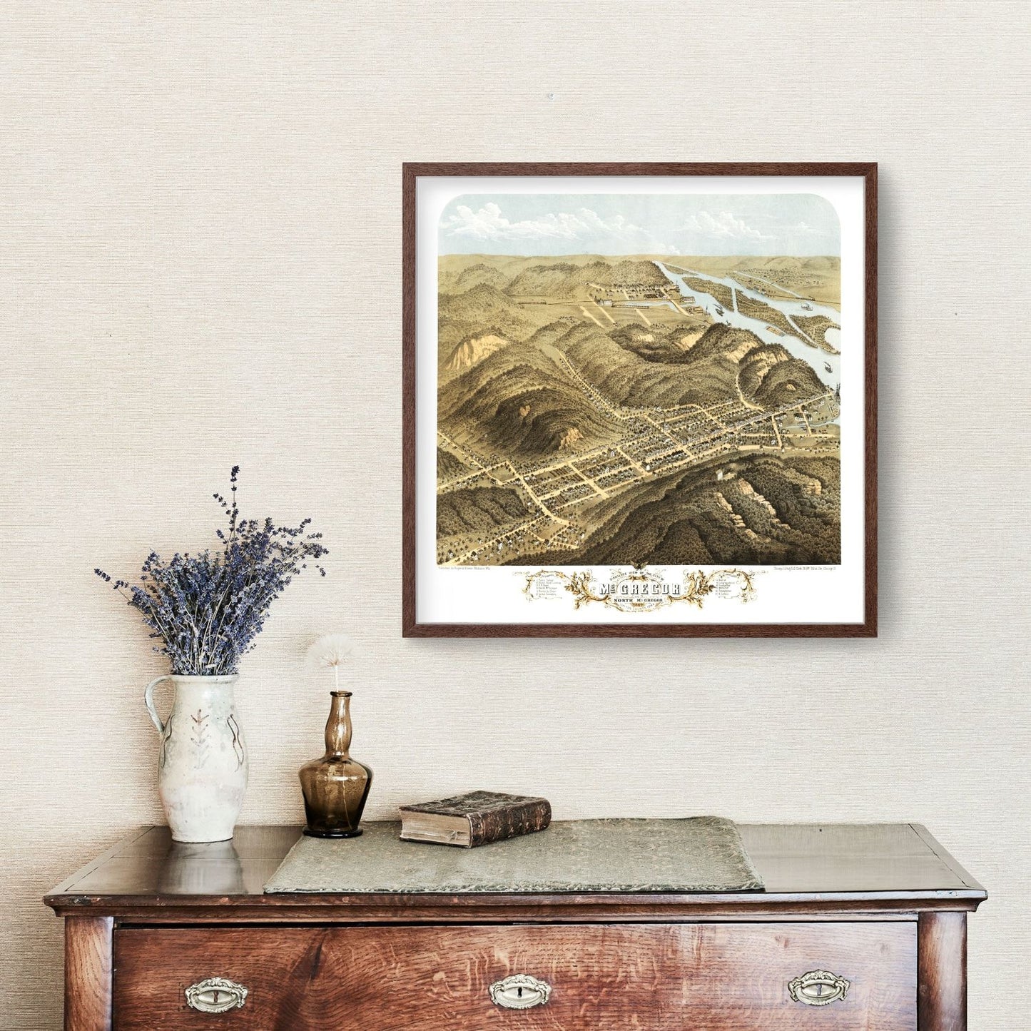 Vintage Map of McGregor, Iowa, 1869 Wall Art