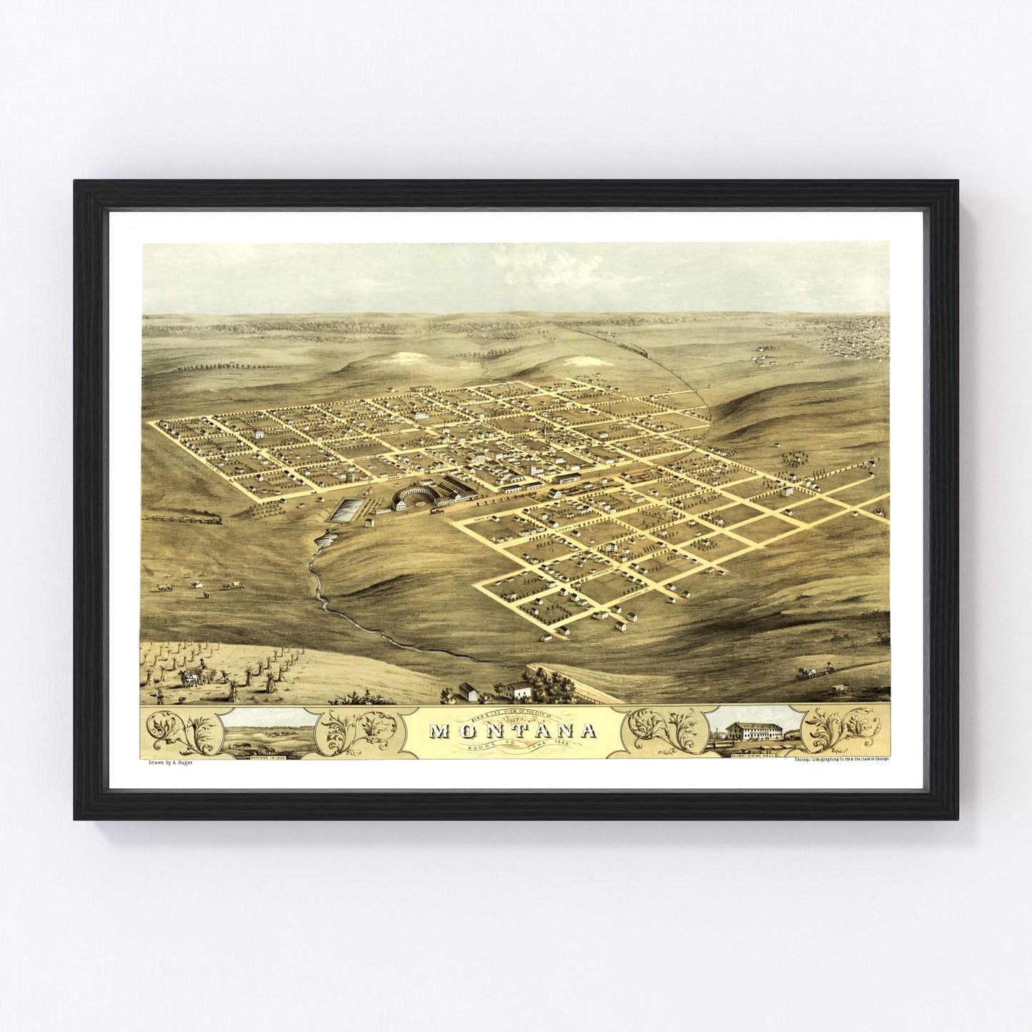 Vintage map of Montana, Boone County, Iowa, 1868