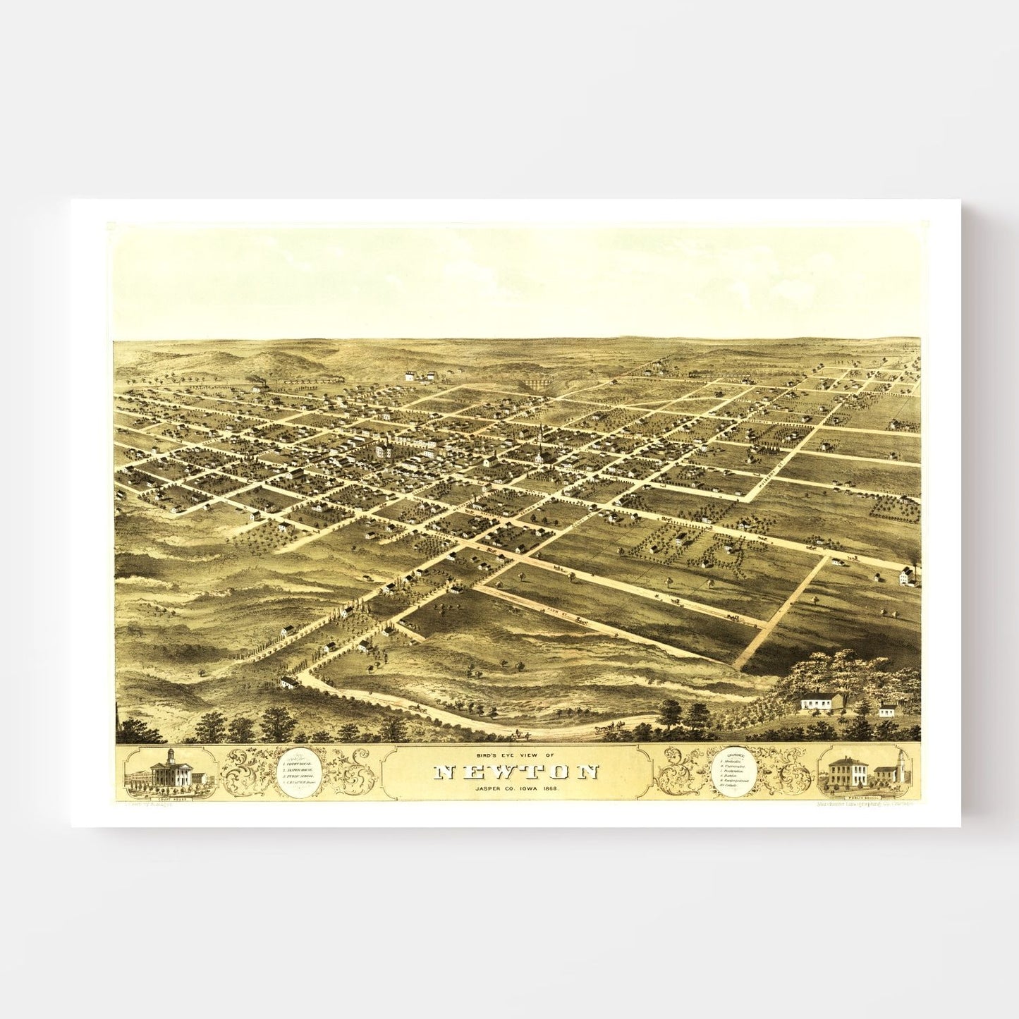 Vintage Map of Newton, Iowa, 1868