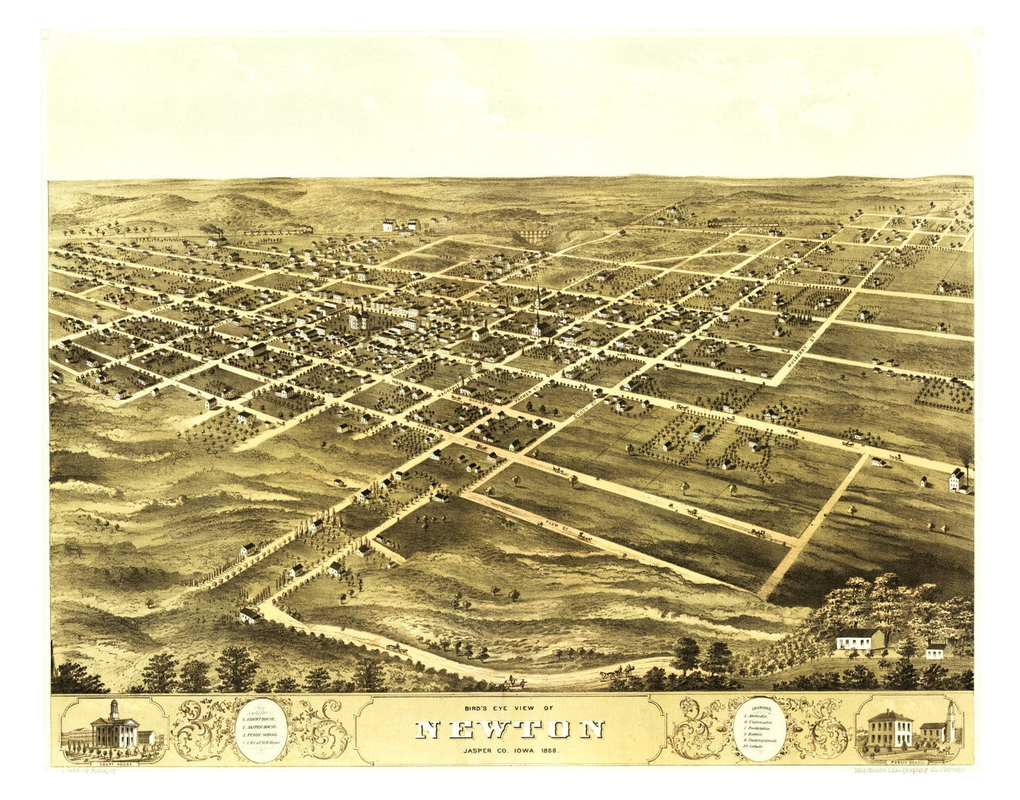 Vintage Map of Newton, Iowa, 1868