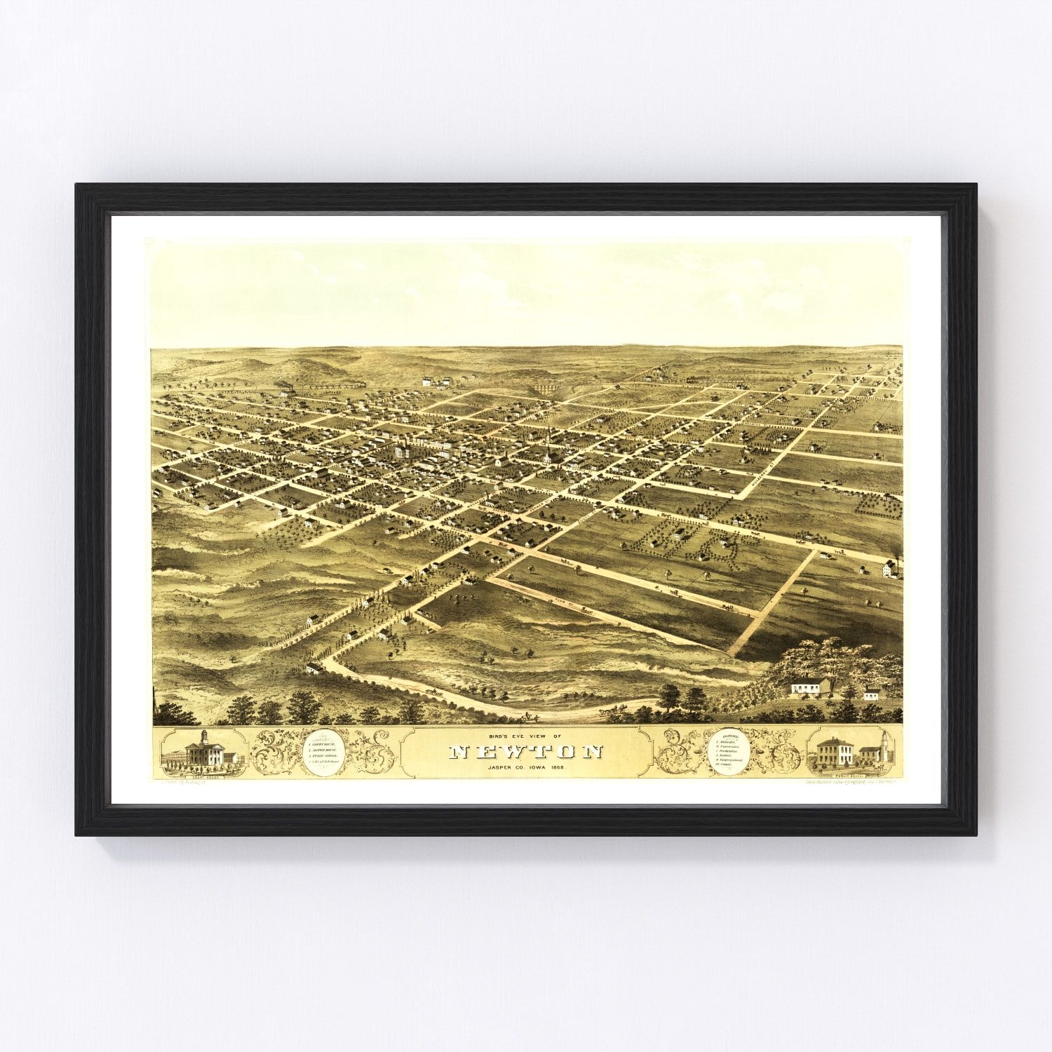 Vintage map of Newton, Jasper County, Iowa, 1868