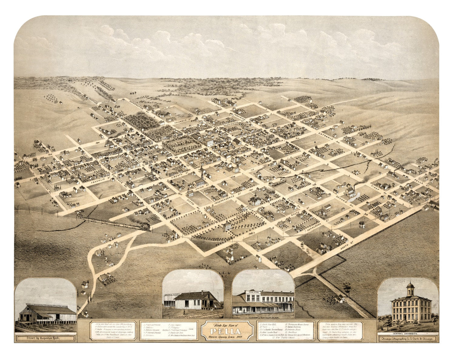 Vintage Map of Pella, Iowa, 1869