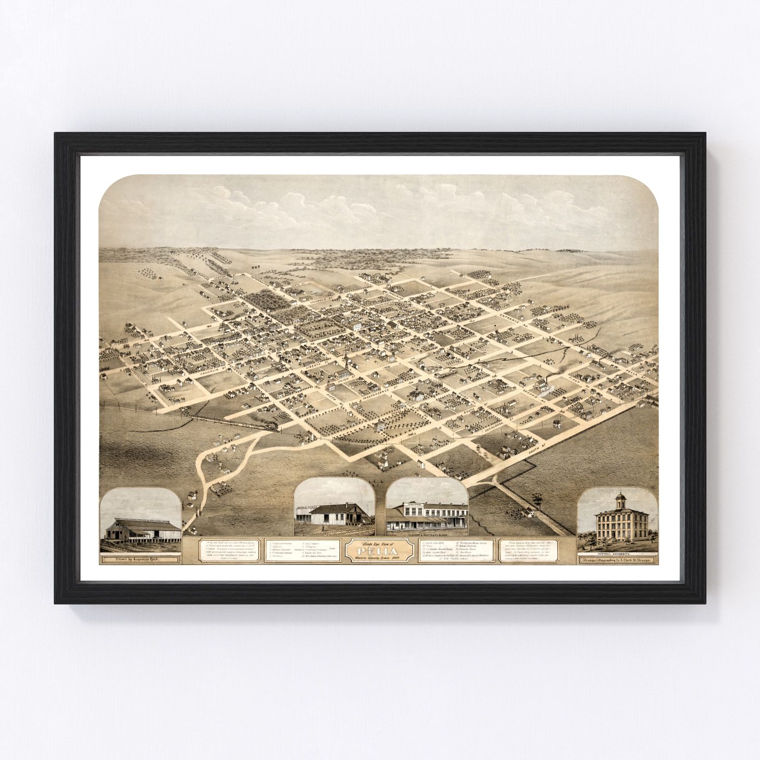 Vintage map of Pella, Iowa, 1869