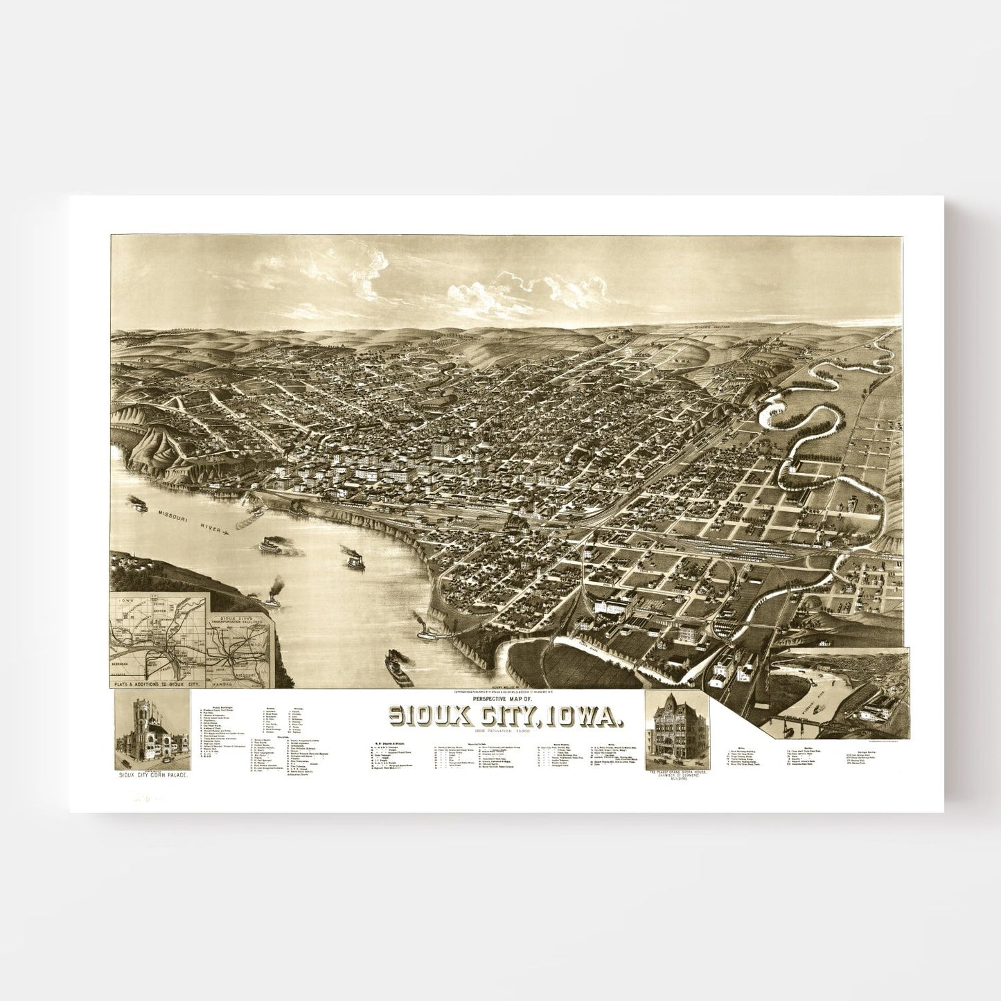 Vintage Map of Sioux City, Iowa, 1888