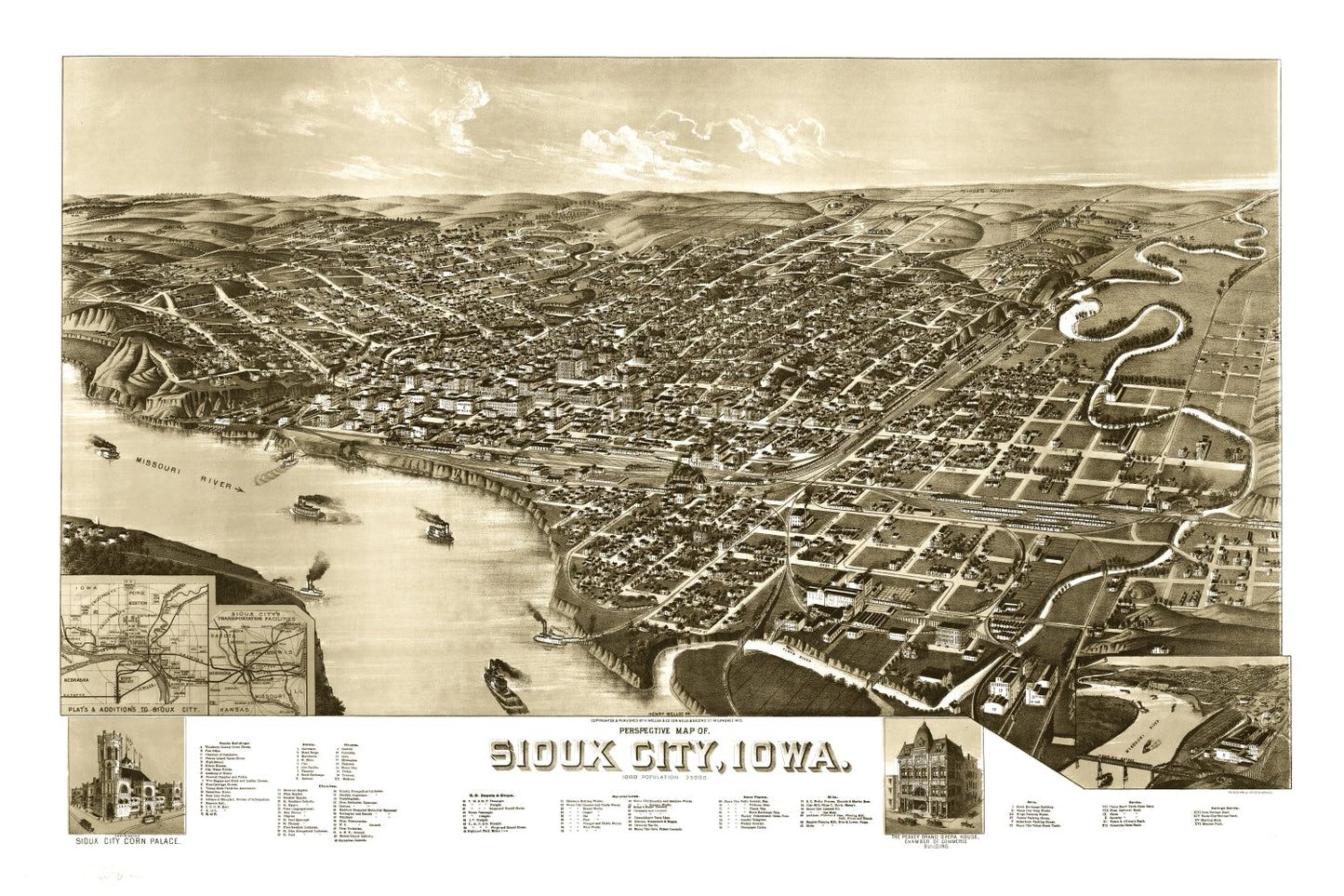 Vintage Map of Sioux City, Iowa, 1888
