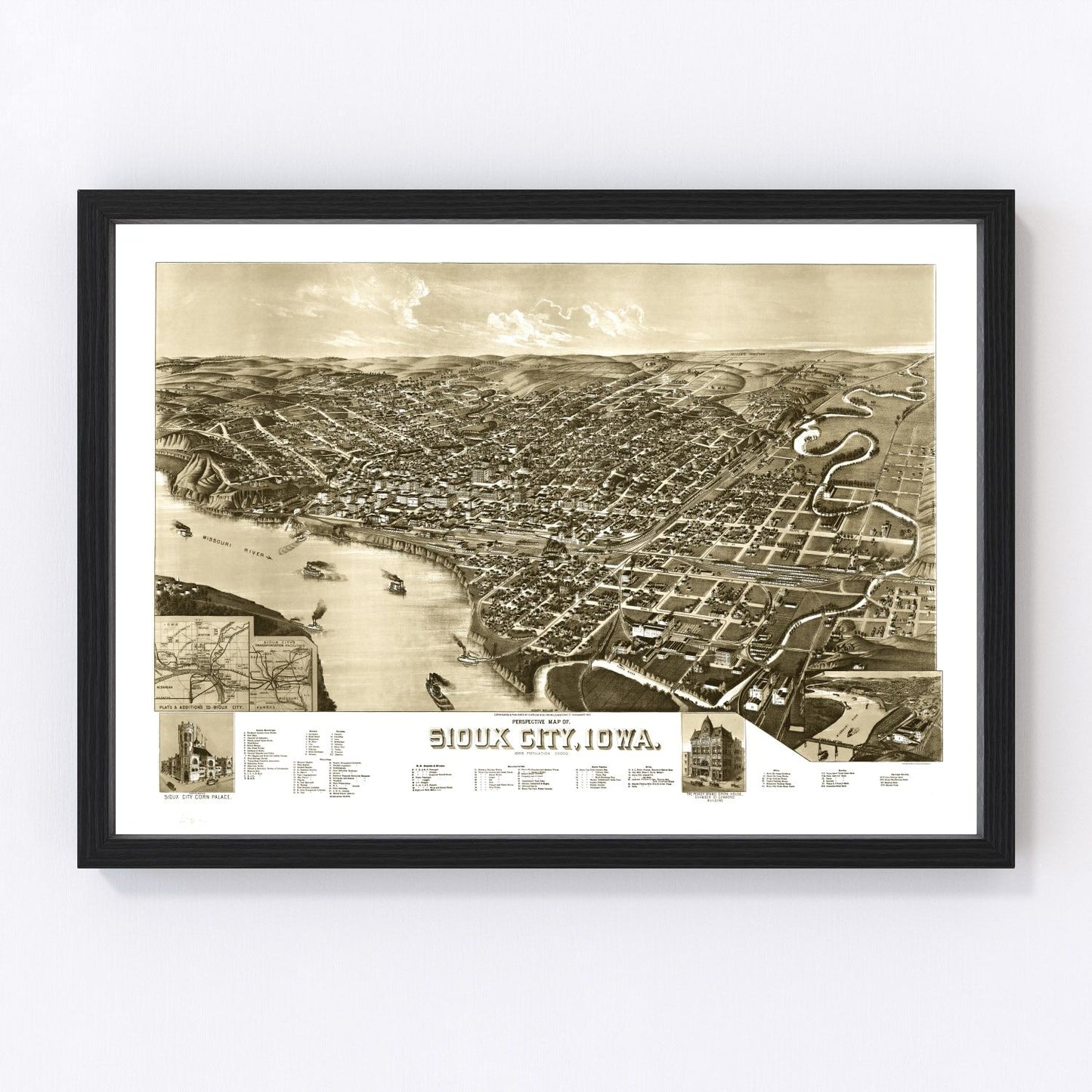 vintage map of Sioux City, Iowa, 1888