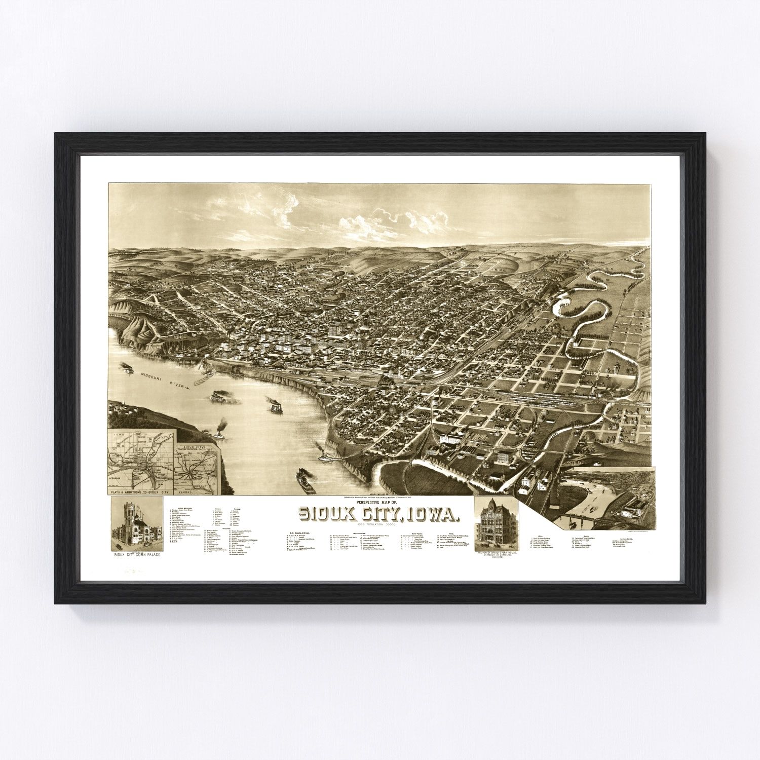 vintage map of Sioux City, Iowa, 1888