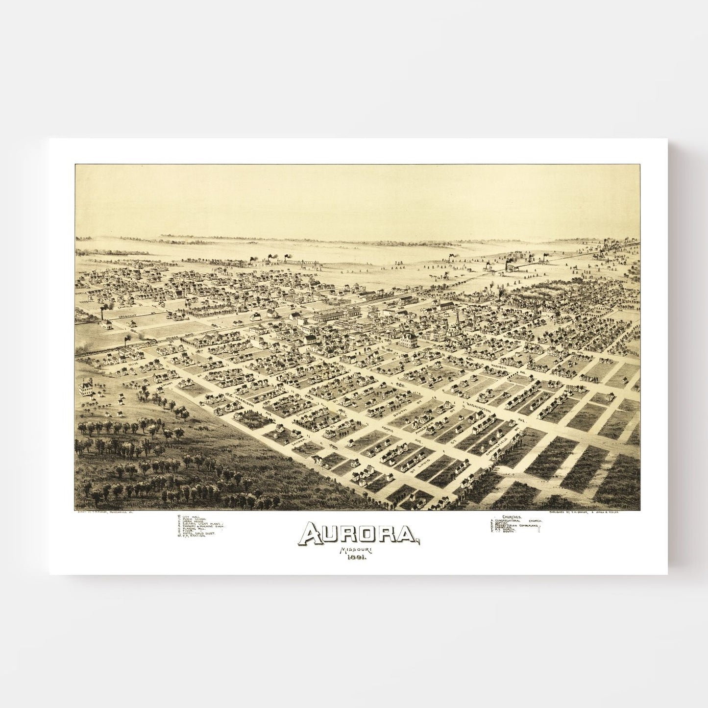 Vintage Map of Aurora, Missouri, 1891