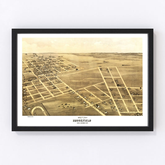 vintage map of Brookfield Missouri 1869, restored print wall art