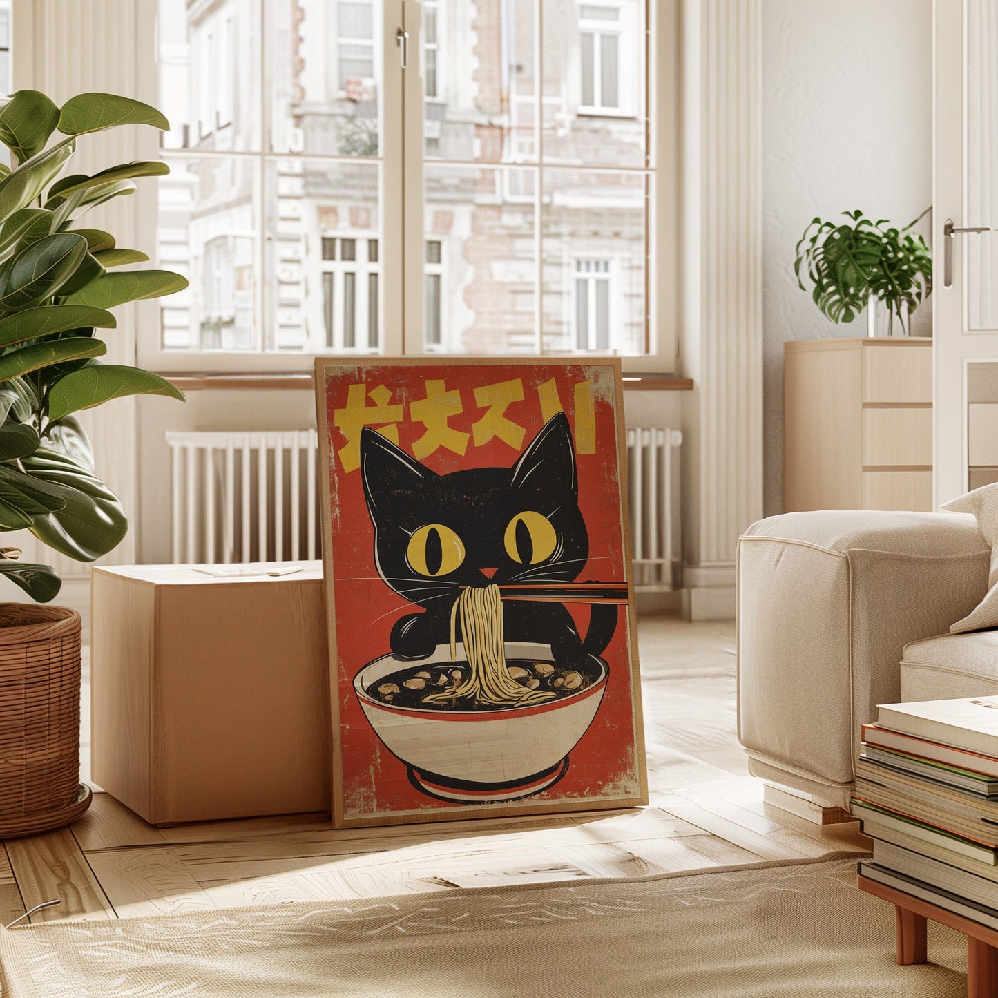 Retro Ramen Cat Japanese-Inspired Wall Art Print