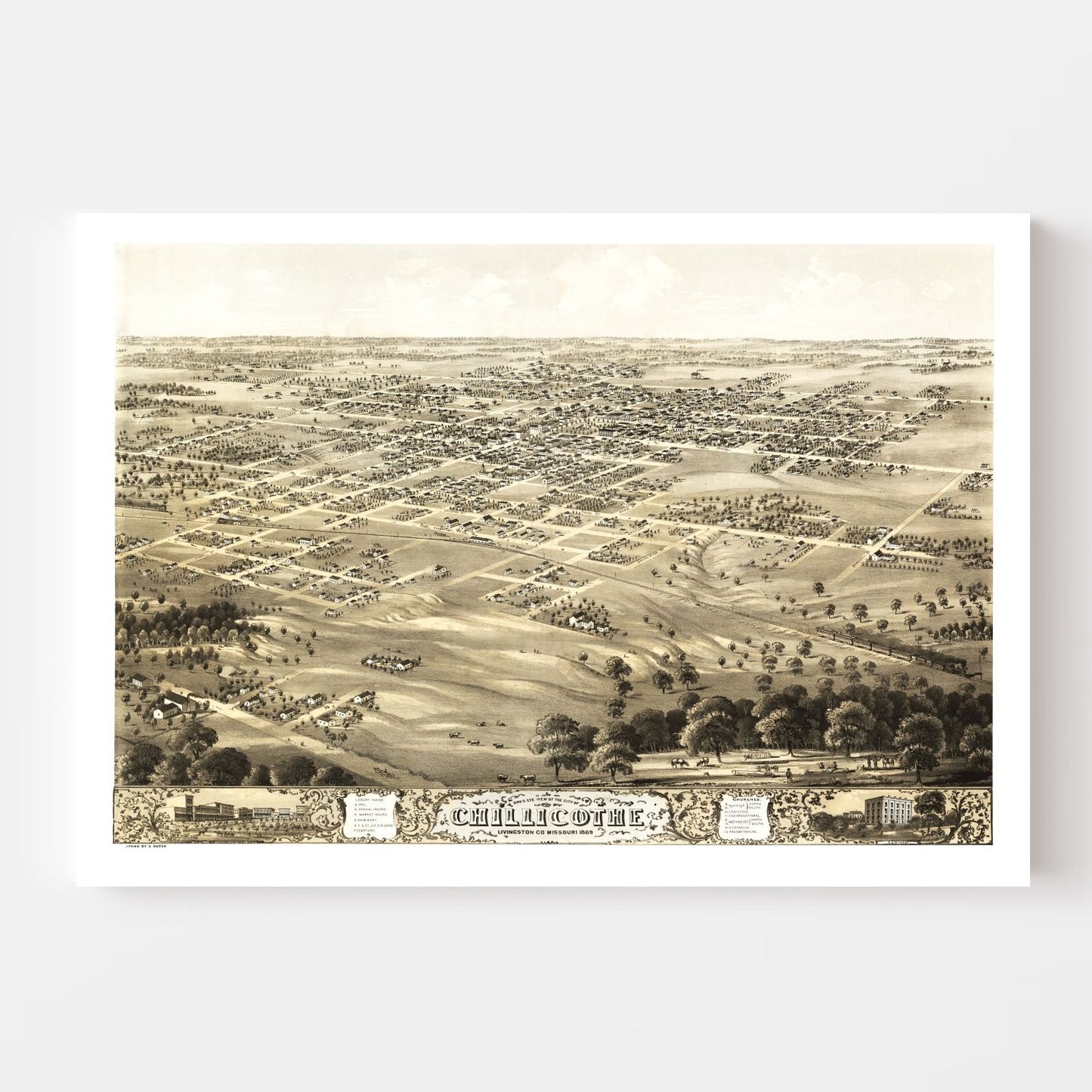 Vintage Map of Chillicothe, Missouri, 1869