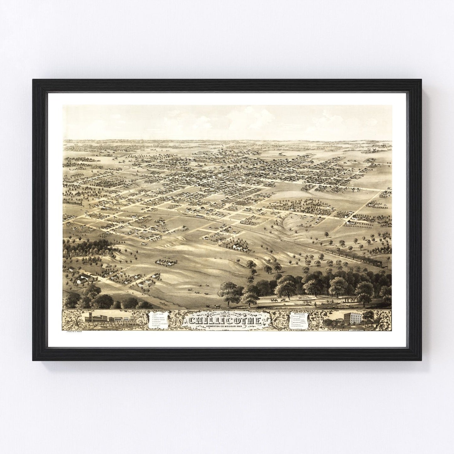 Vintage map of Chillicothe, Missouri, 1869, digitally restored