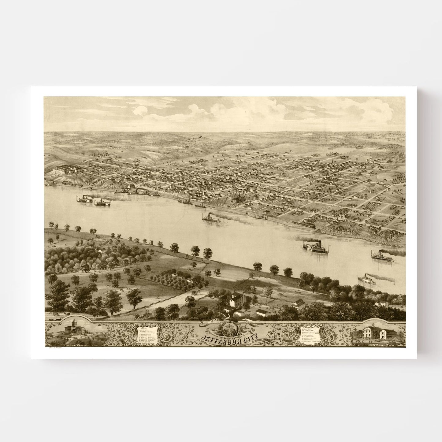 Vintage Map of Jefferson City, Cole County, Missouri, 1869