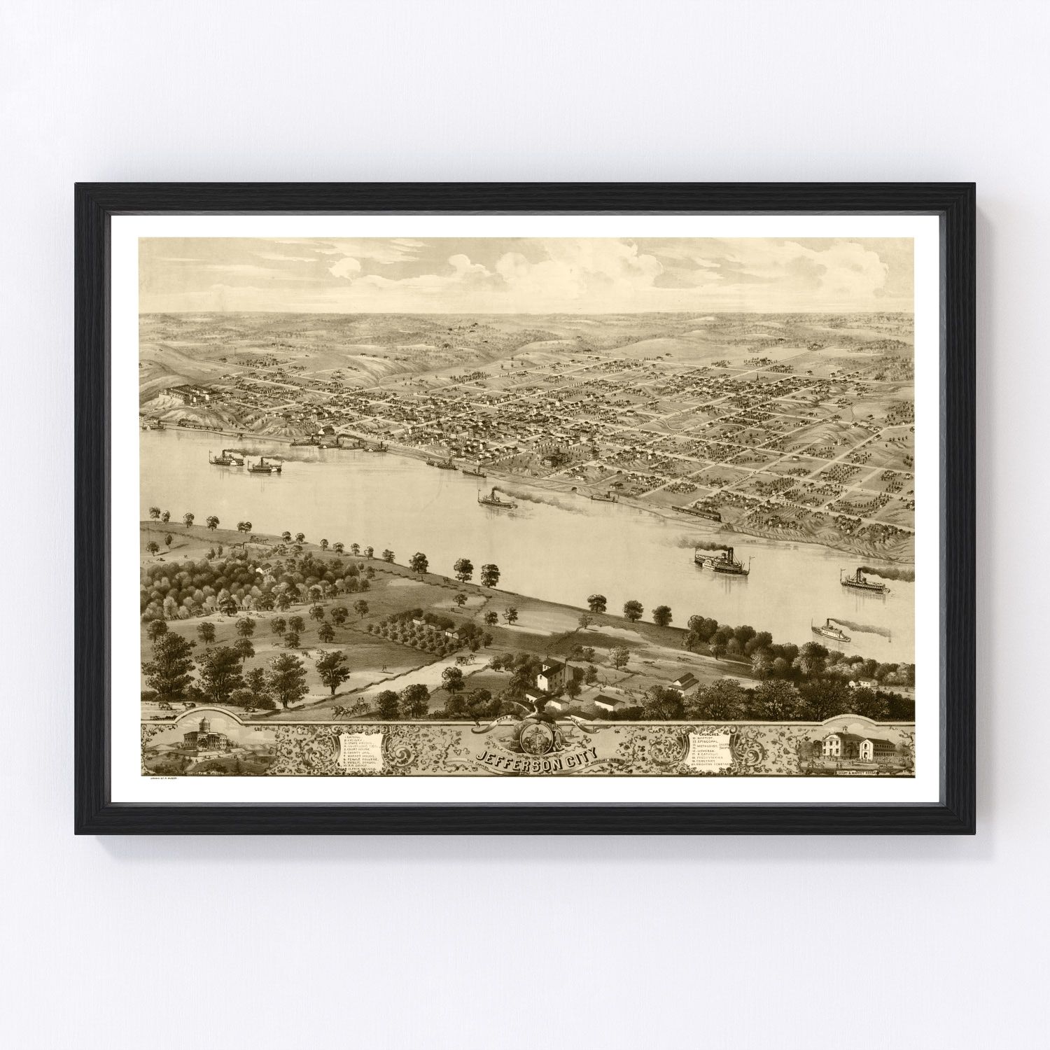 Vintage map of Jefferson City, Missouri, 1869