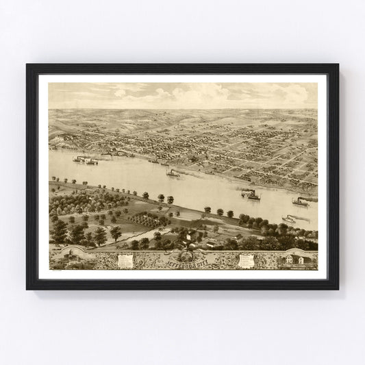 Vintage map of Jefferson City, Missouri, 1869