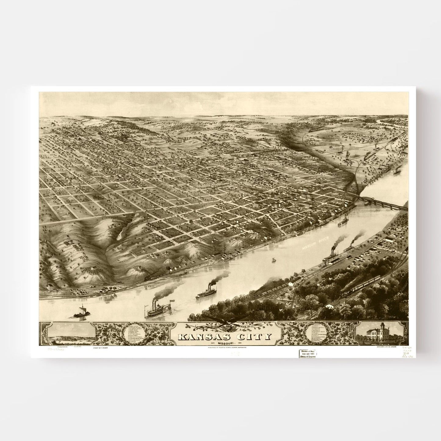 Vintage Map of Kansas City, Missouri, 1869