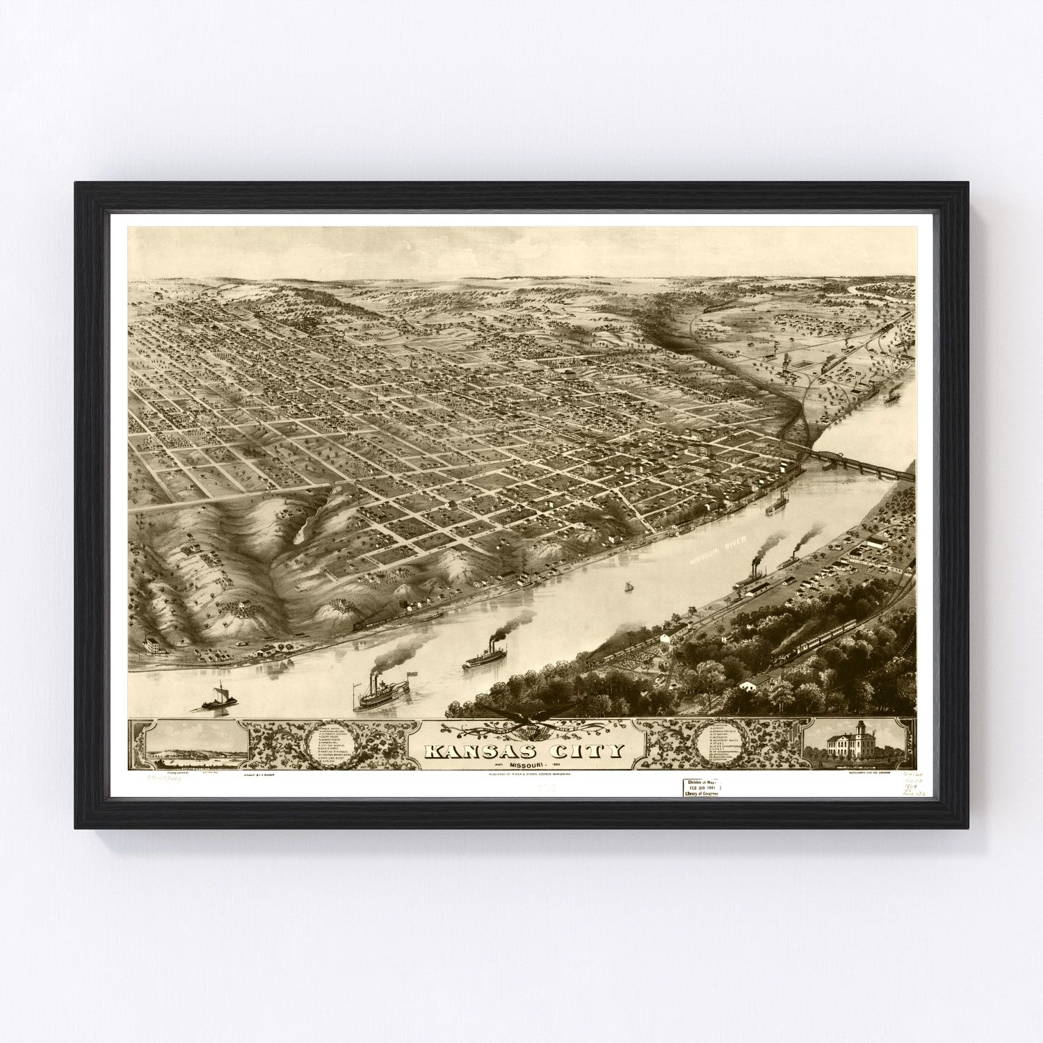 Vintage map of Kansas City, Missouri, 1869