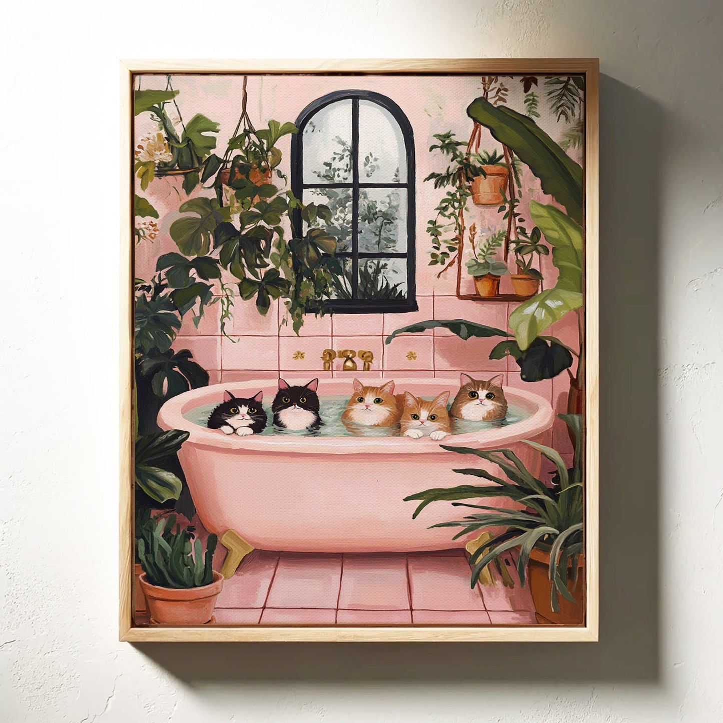 Cat Spa Day Funny Pink Bathtub Cat Wall Art Print