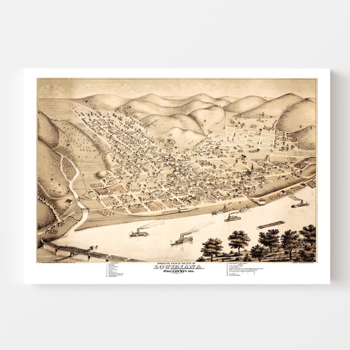 Vintage Map of Louisiana, Pike County, Missouri, 1876