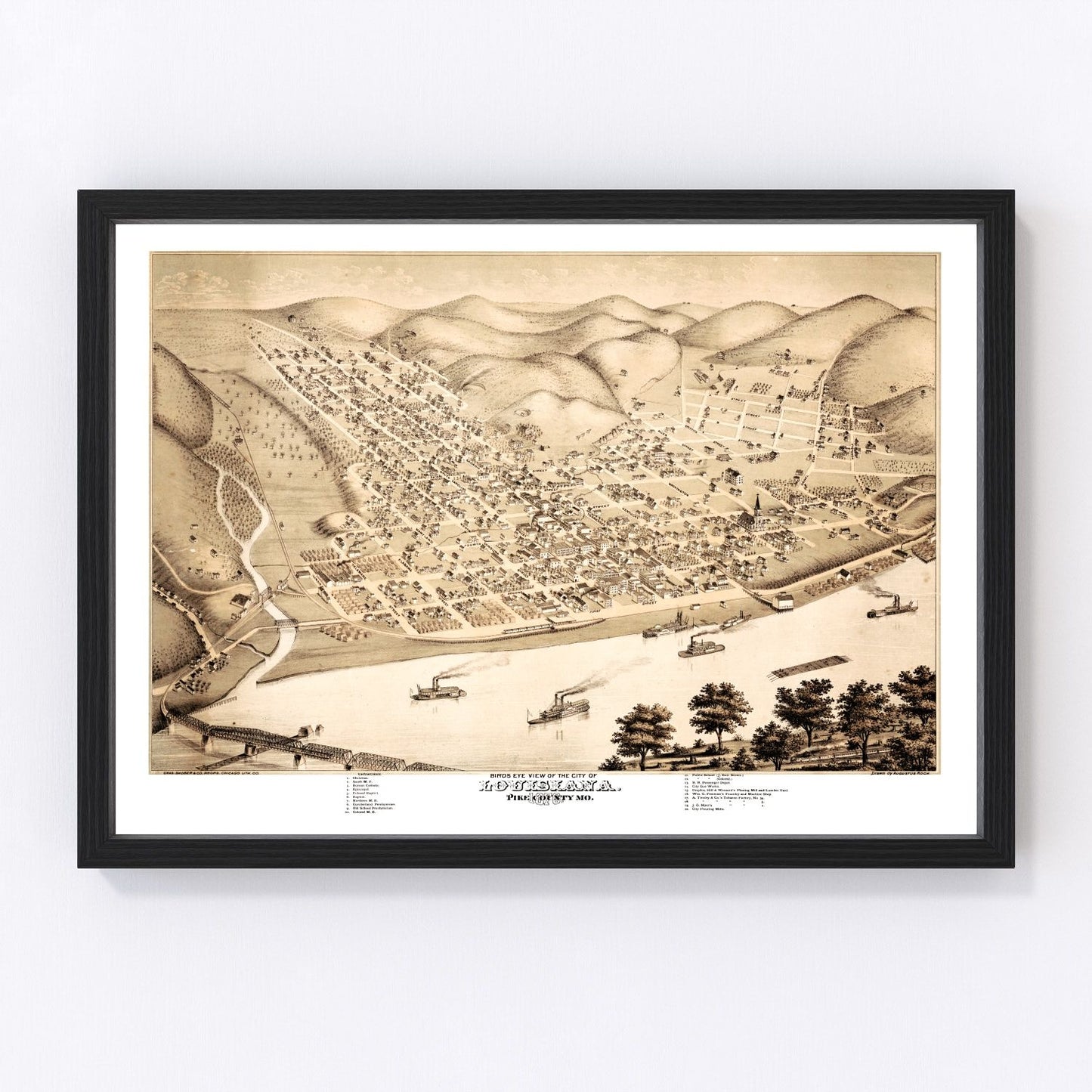 Vintage map of Louisiana, Pike County, Missouri, 1876