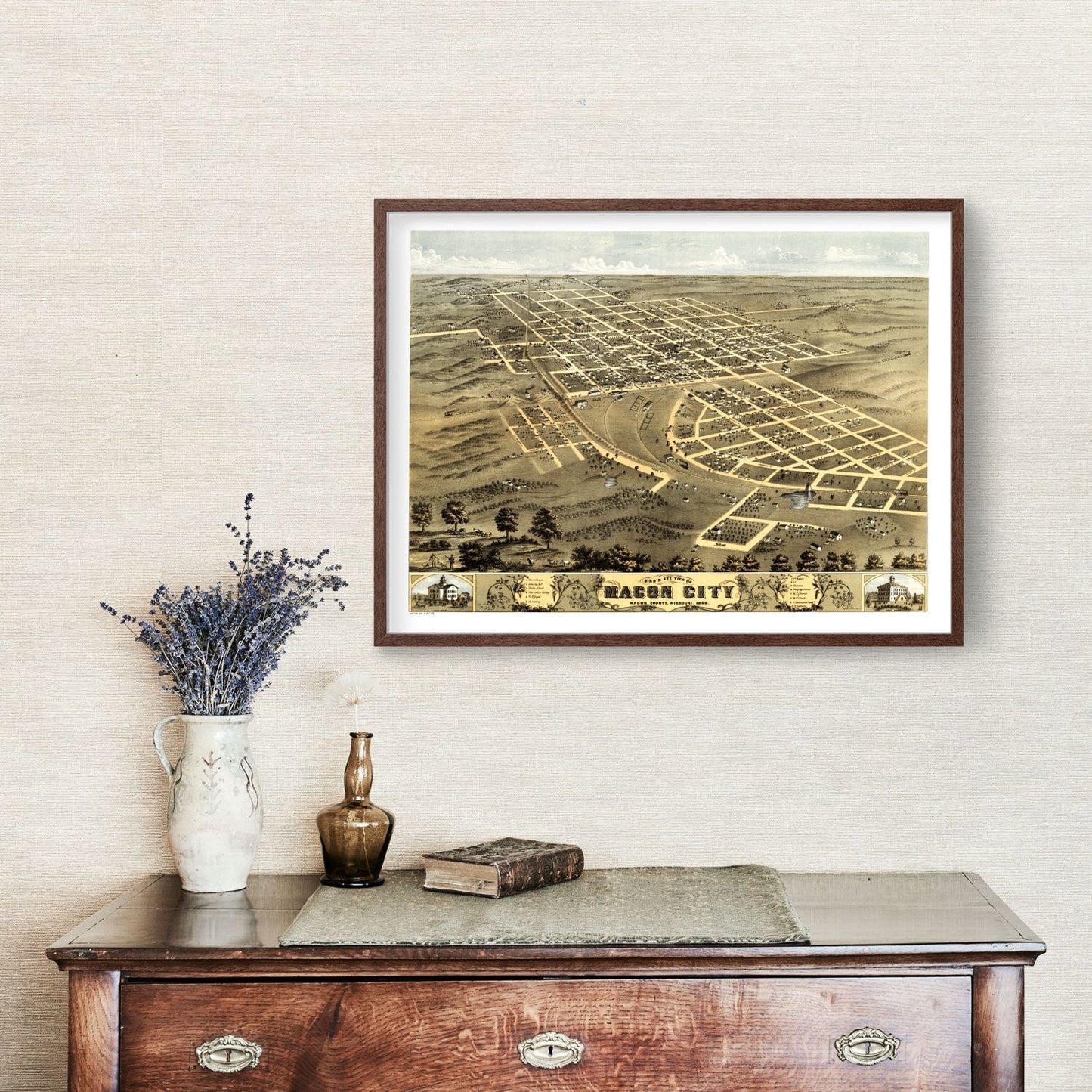 Vintage Map of Macon City, Missouri, 1869