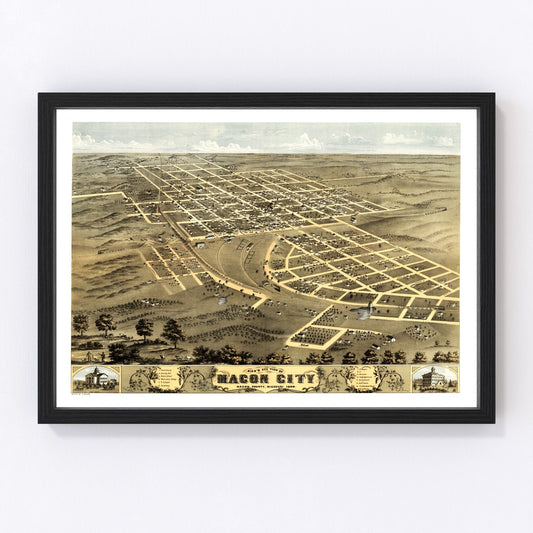 Vintage map of Macon City, Missouri, 1869