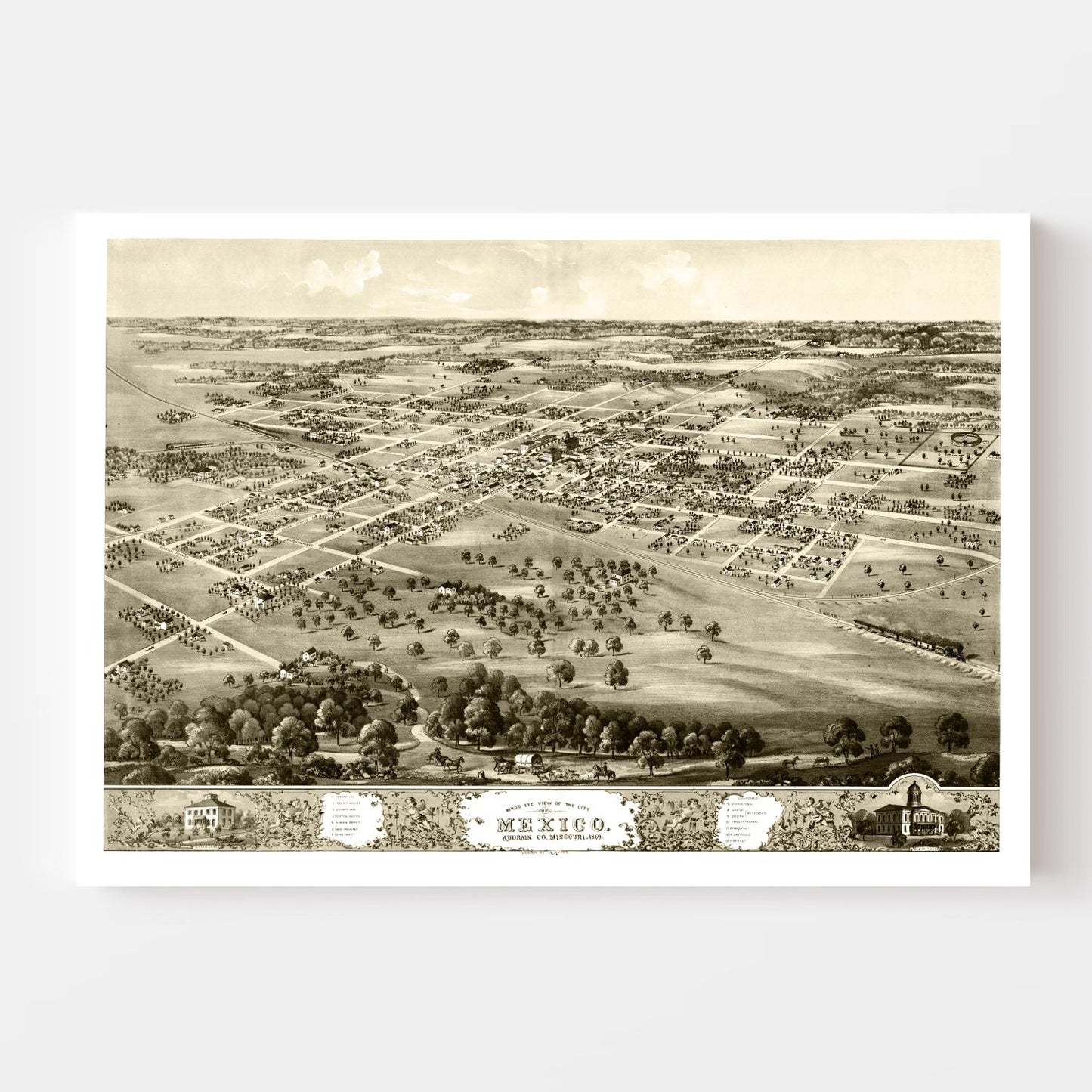 Vintage Map of Mexico, Missouri, 1869