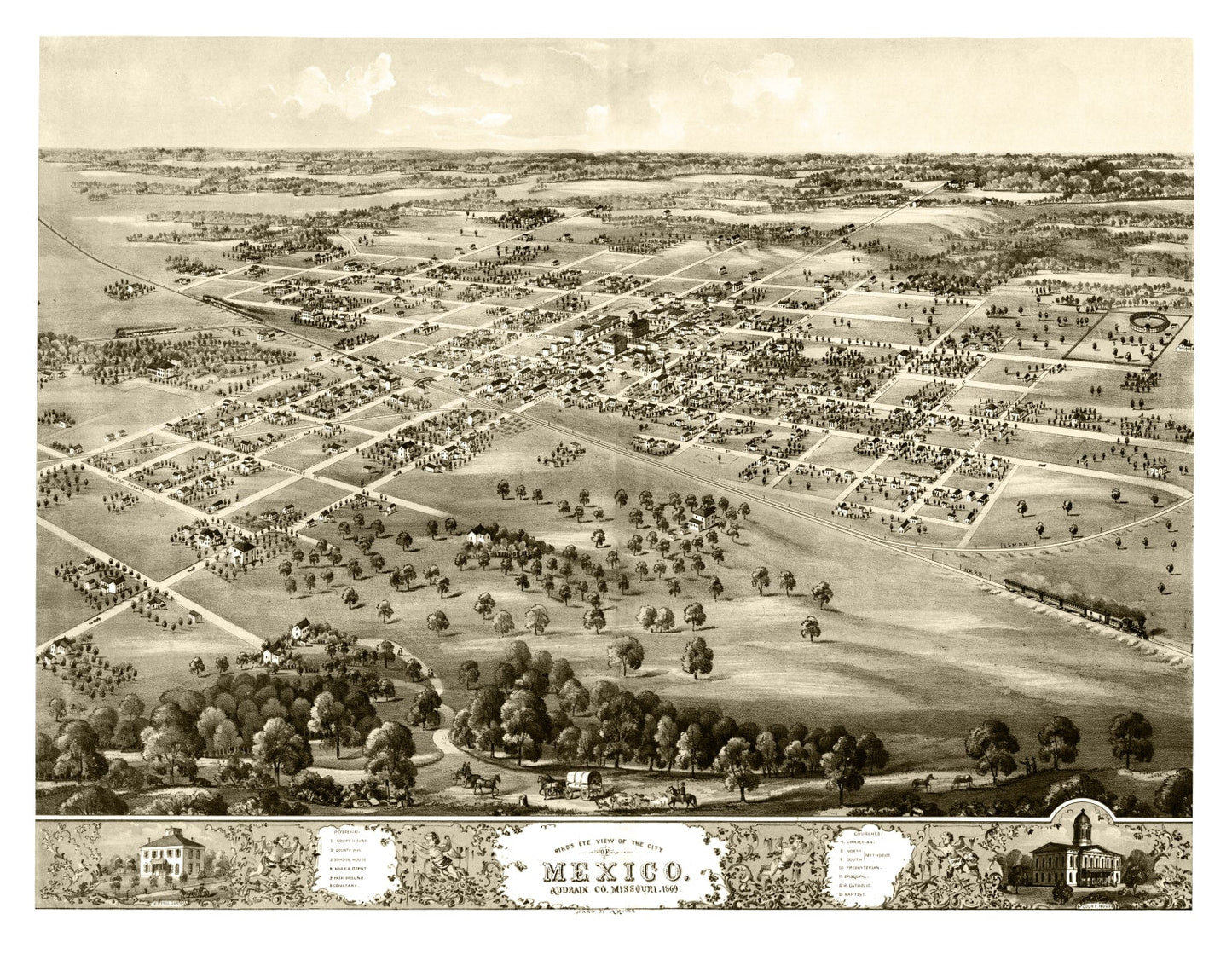 Vintage Map of Mexico, Missouri, 1869