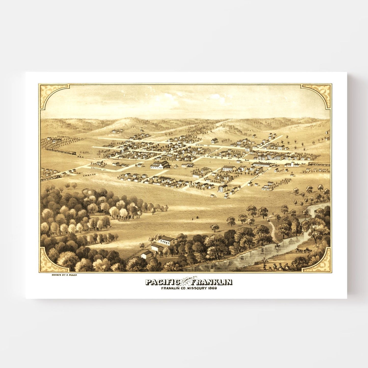 Vintage Map of Pacific, Missouri, 1869