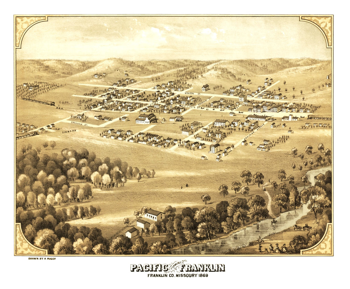 Vintage Map of Pacific, Missouri, 1869