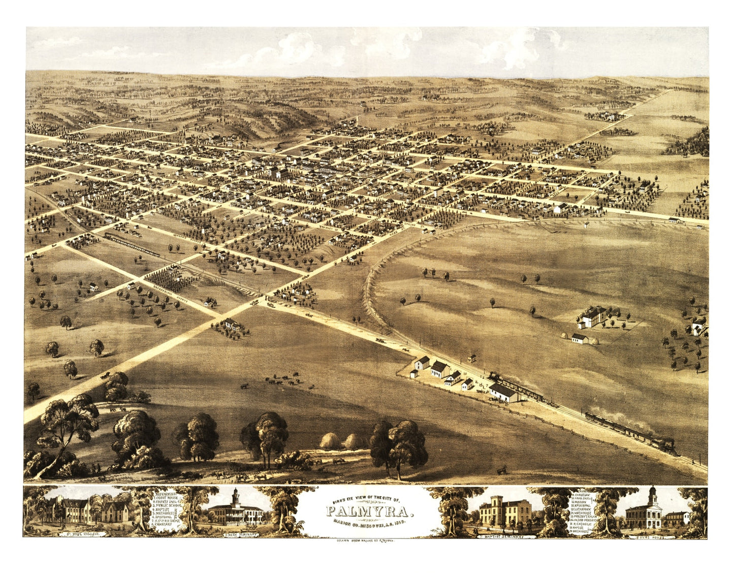 Vintage Map of Palmyra, Missouri, 1869
