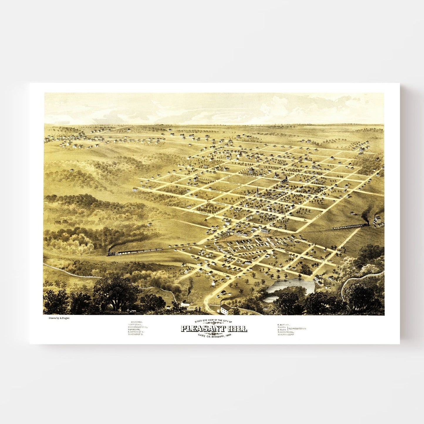 Vintage Map of Pleasant Hill, Missouri, 1869
