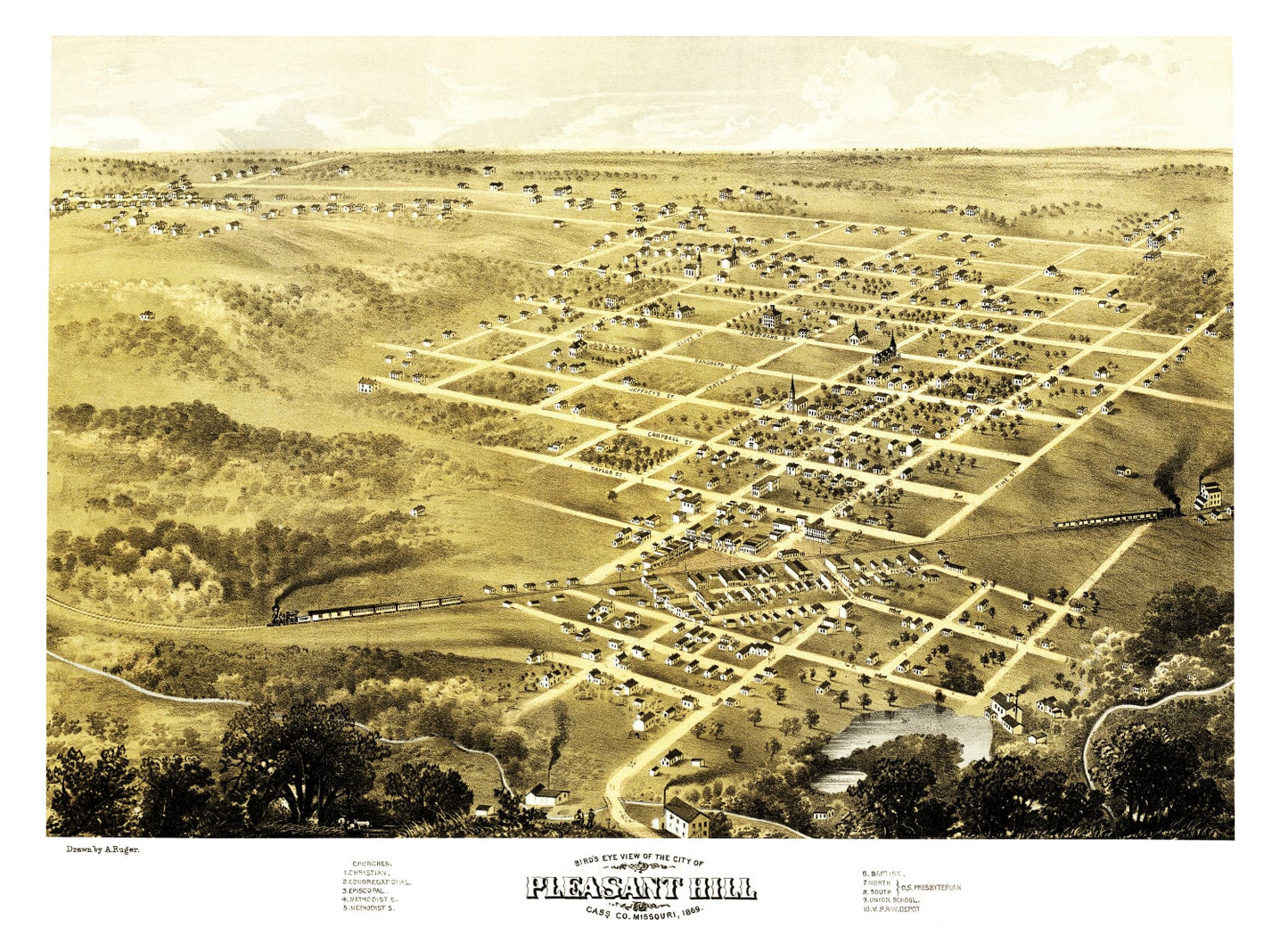 Vintage Map of Pleasant Hill, Missouri, 1869