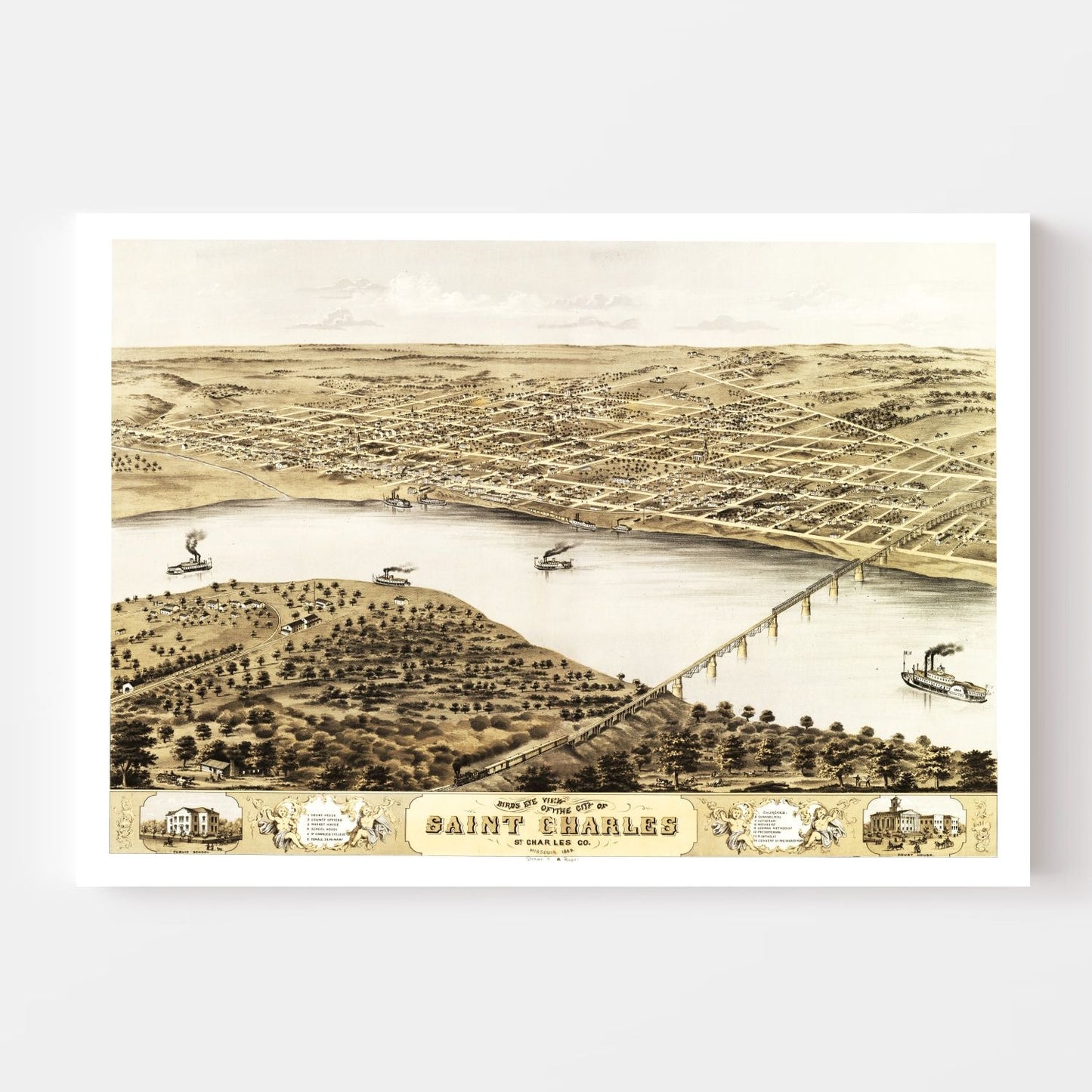 Vintage Map of St. Charles, Missouri, 1869