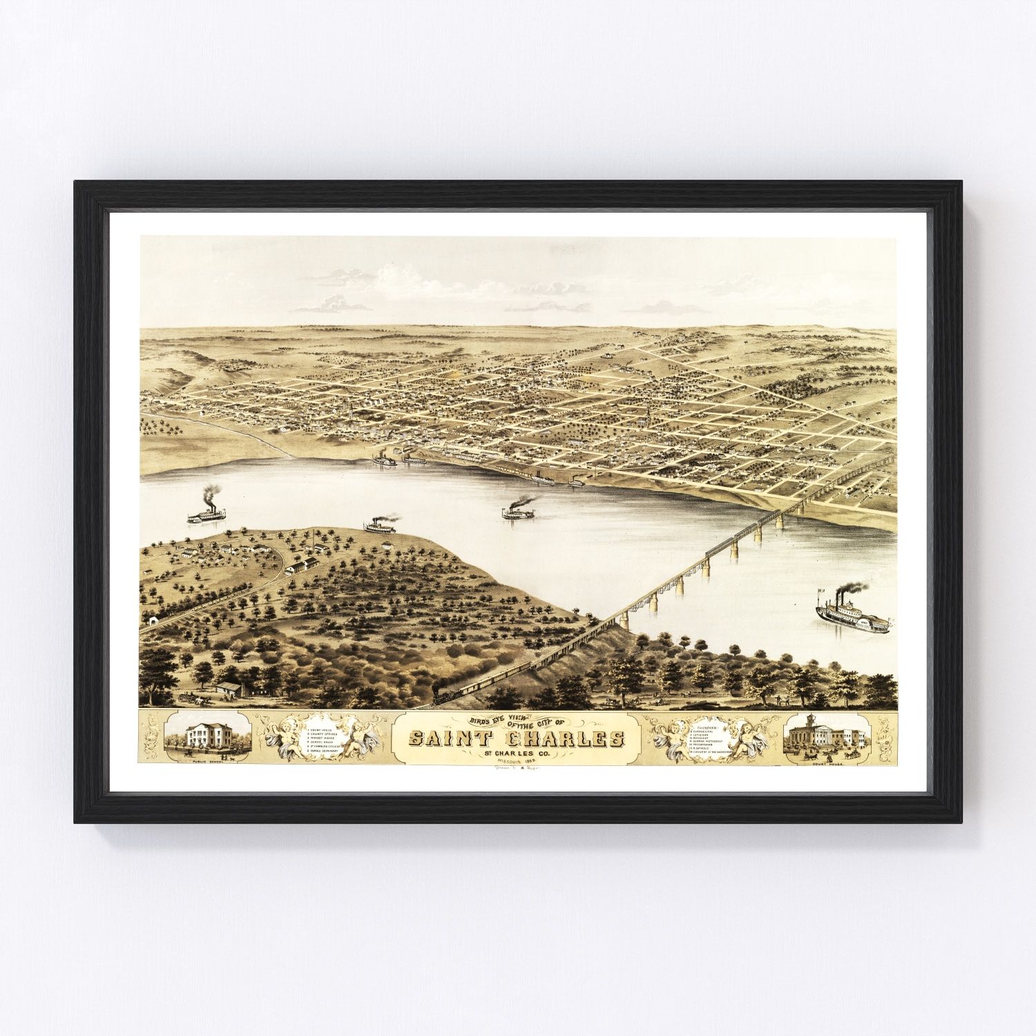 Vintage map of St. Charles, Missouri, 1869