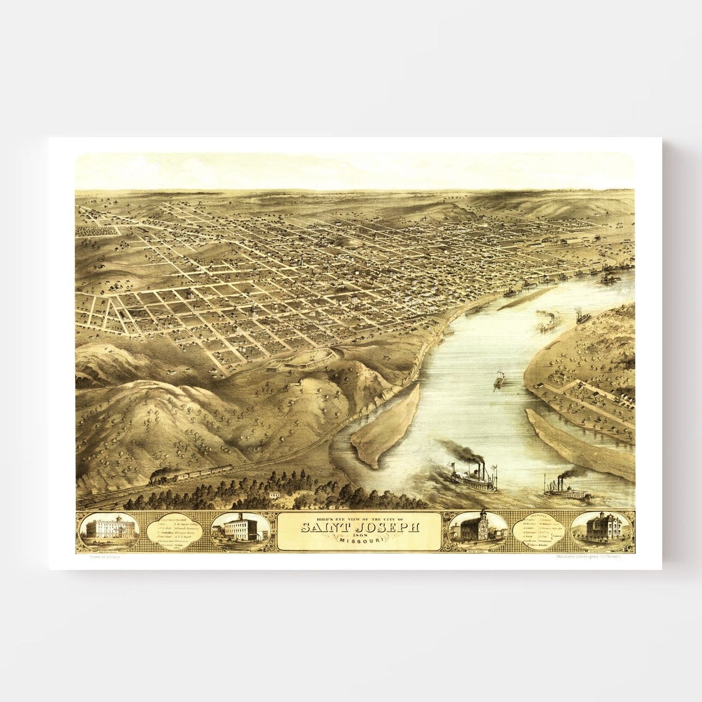 Vintage Map of Saint Joseph, Missouri, 1868