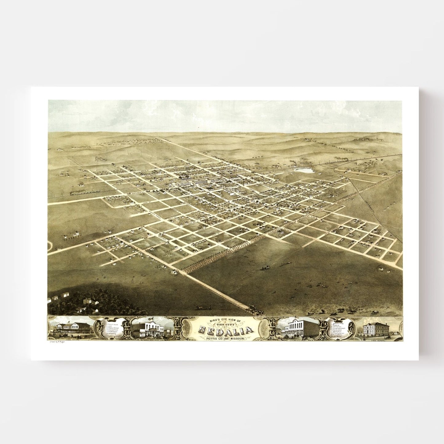 Vintage Map of Sedalia, Missouri, 1869